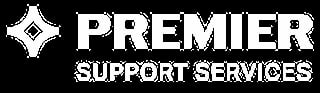 Premier Support Services logo with white text and four-pointed star icon on black background